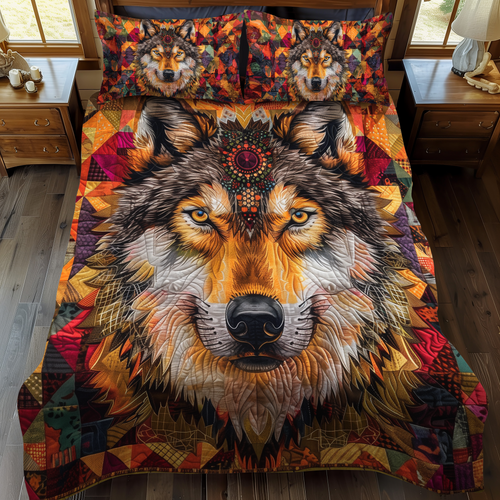 Wolf Native 3-Piece Quilted Bedding Set - Single (59" x 70")