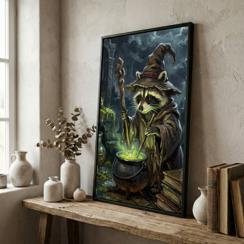Wizard Raccoon Brewing Magic Potion Fantasy Art Canvas Wall Art