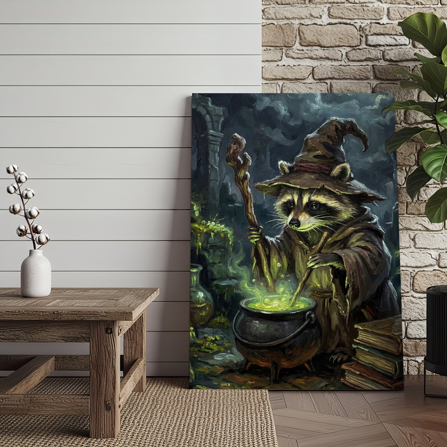 Wizard Raccoon Brewing Magic Potion Fantasy Art Canvas Wall Art