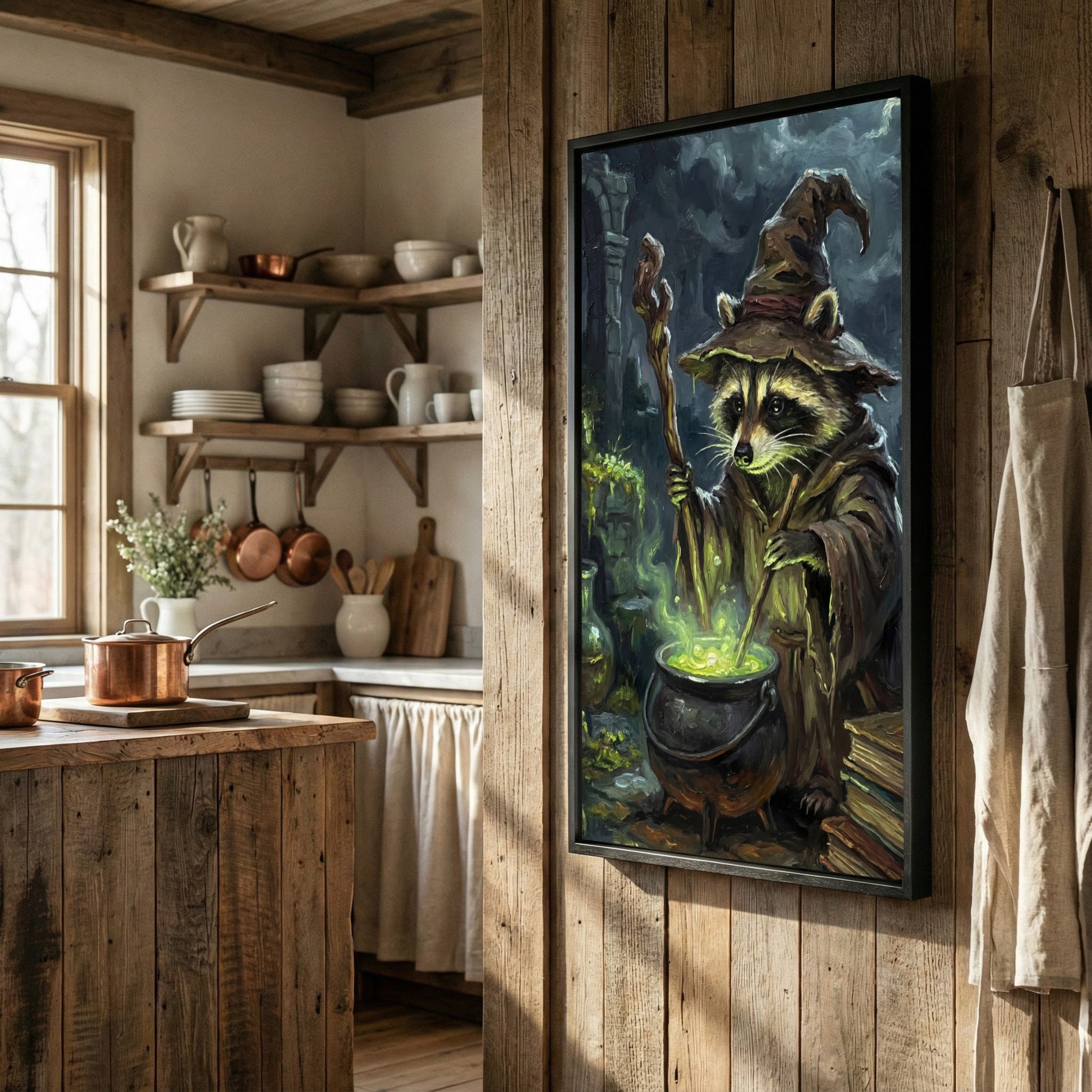 Wizard Raccoon Brewing Magic Potion Fantasy Art Canvas Wall Art