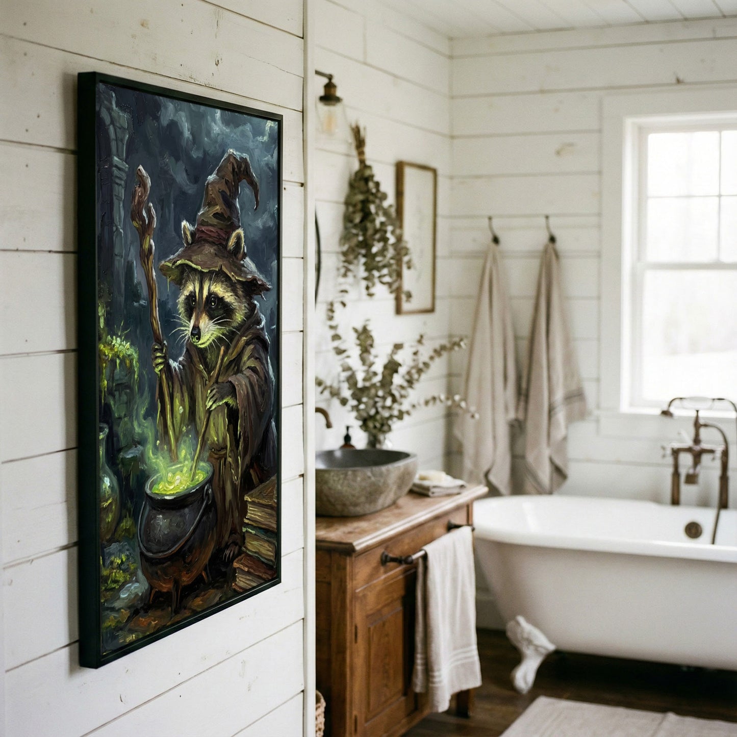 Wizard Raccoon Brewing Magic Potion Fantasy Art Canvas Wall Art