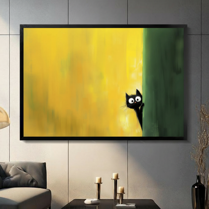 Curious Black Cat Canvas Wall Art – Playful Decor