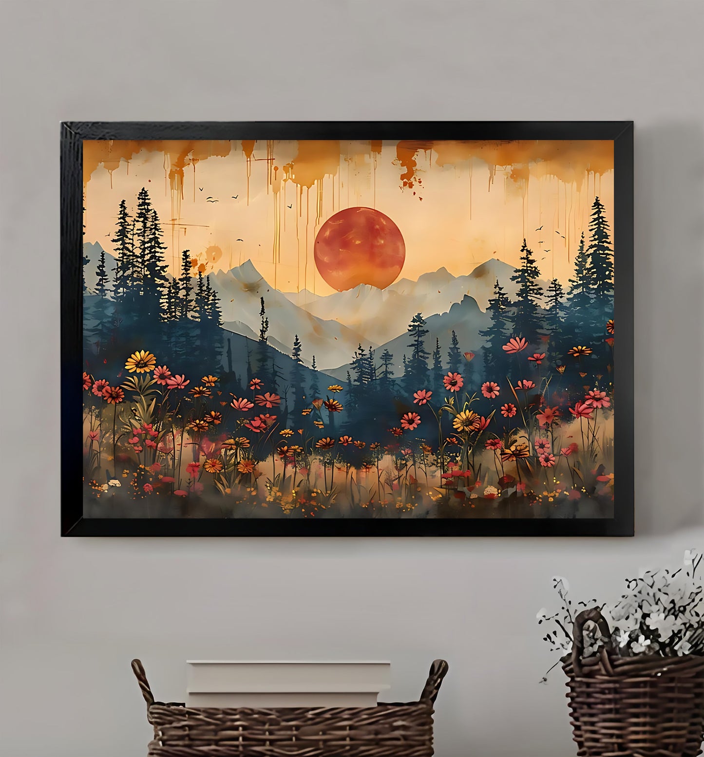 Forest Sunset – Scenic Landscape Wall Art on Natural Wood Canvas