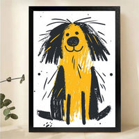 Happy Shaggy Dog Wall Art - Cheerful Yellow Black Print