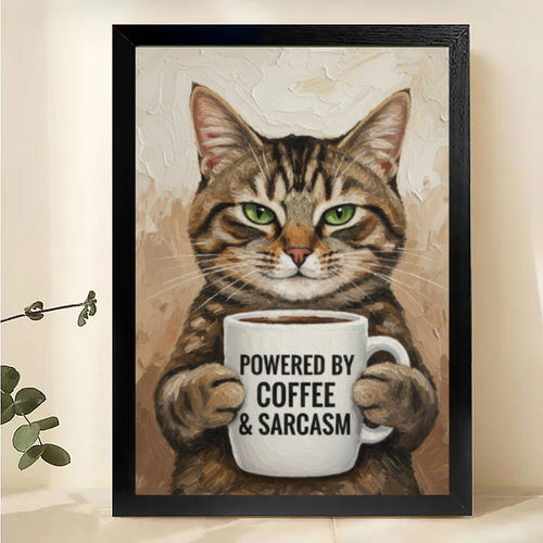 Cat Coffee Wall Art - Powered by Coffee & Sarcasm Print