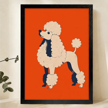 Standard Poodle Wall Art – Bold Retro Graphic Dog Canvas Print on Natural Wood Frame