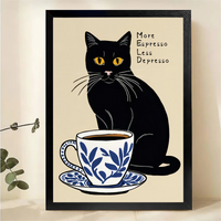 More Espresso Less Depresso Black Cat Wall Art - Funny Coffee Canvas Print