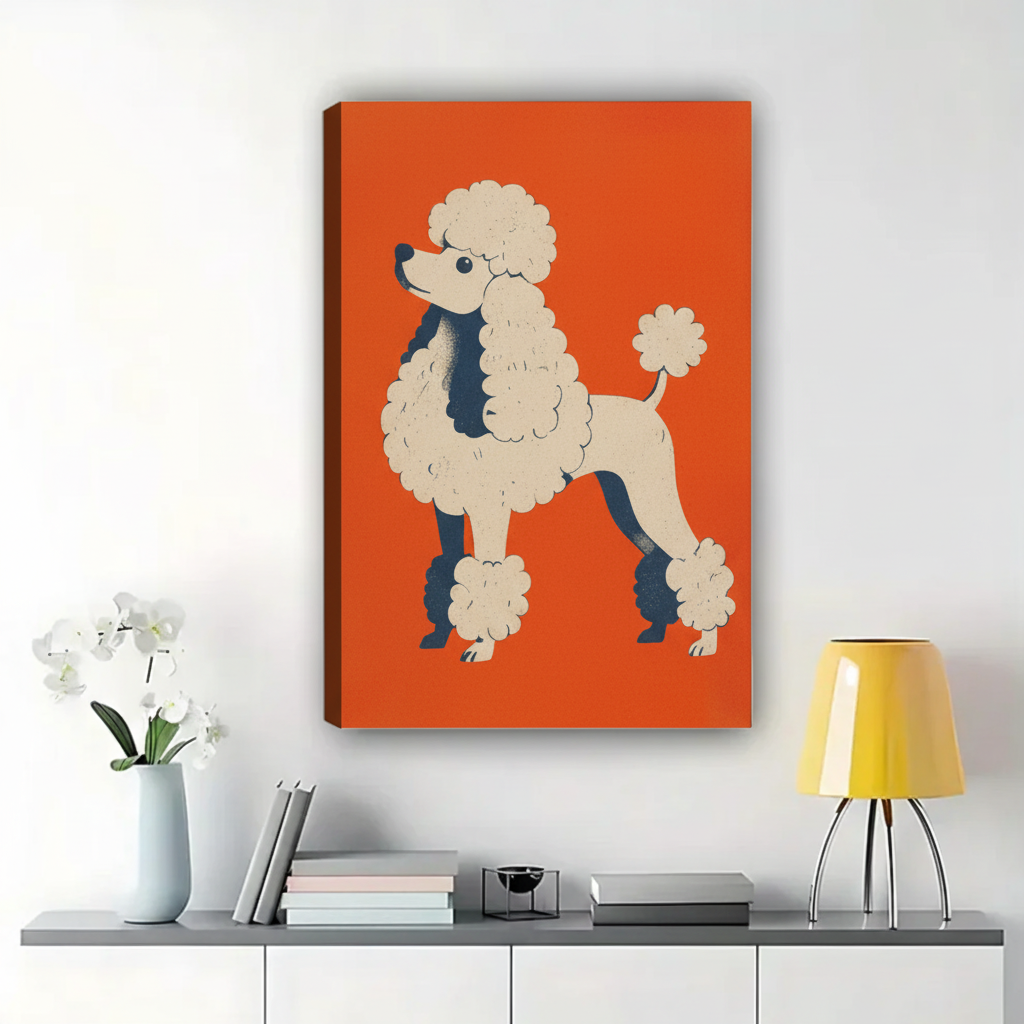 Standard Poodle Wall Art – Bold Retro Graphic Dog Canvas Print on Natural Wood Frame