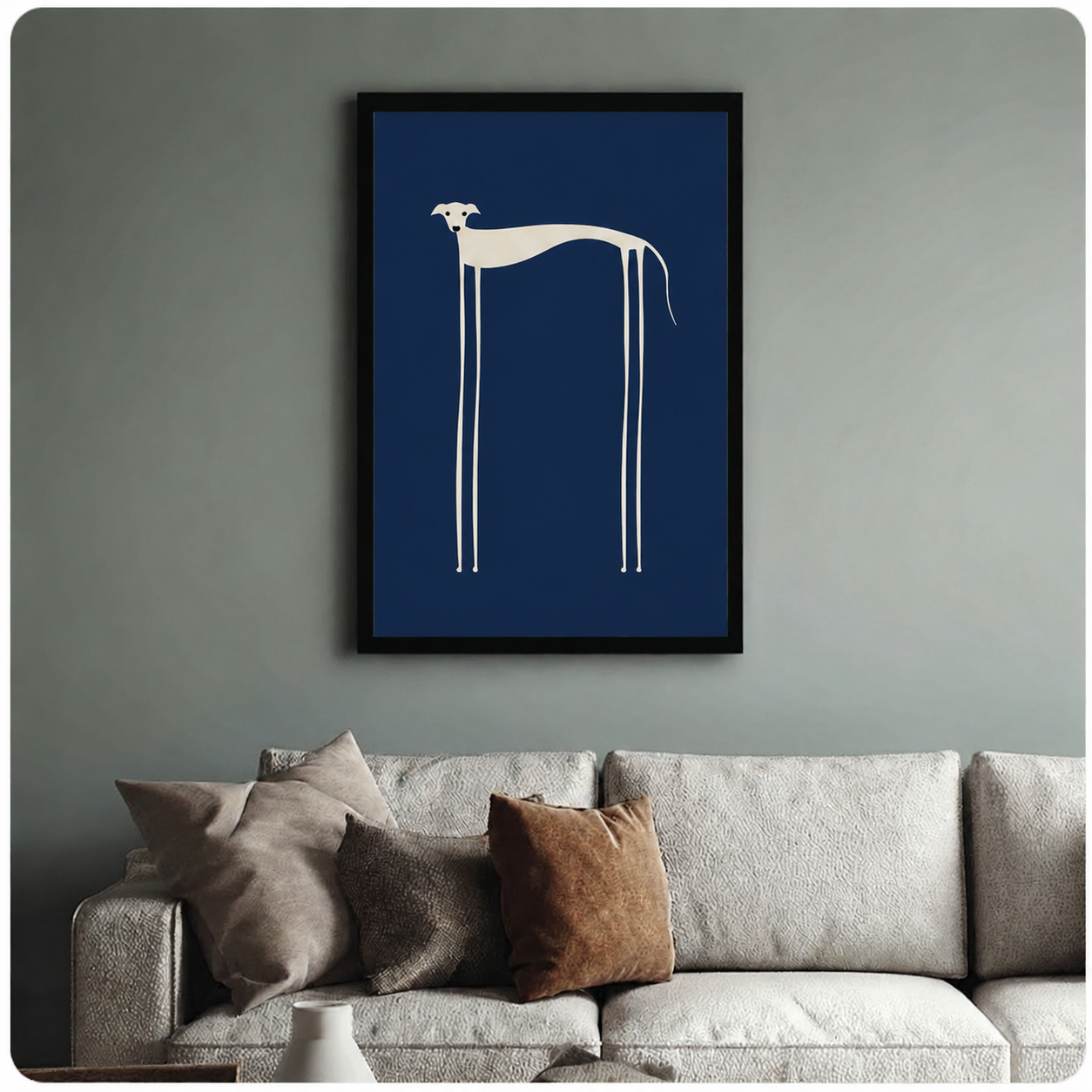 Minimalist Greyhound Navy Blue Framed Canvas Art
