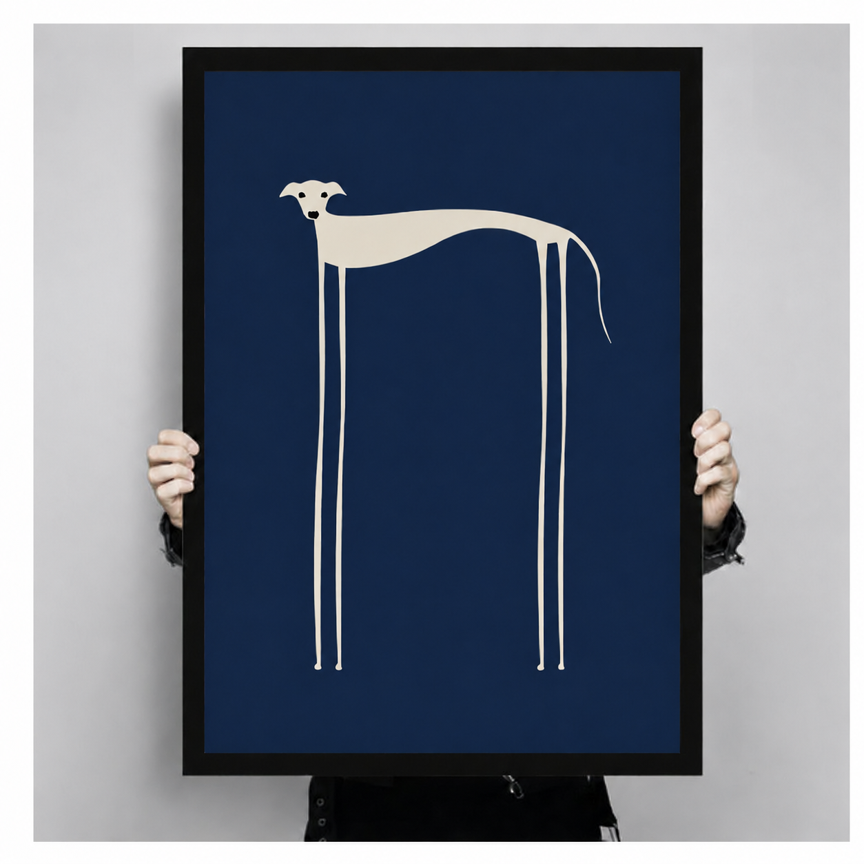 Minimalist Greyhound Navy Blue Framed Canvas Art