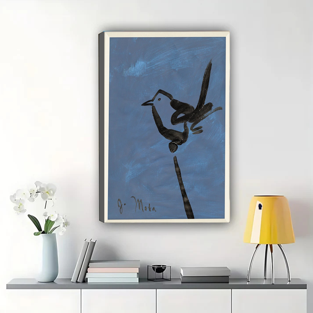 Abstract Bird on Branch Wall Art - Zen Minimalist Ink Painting Canvas Print