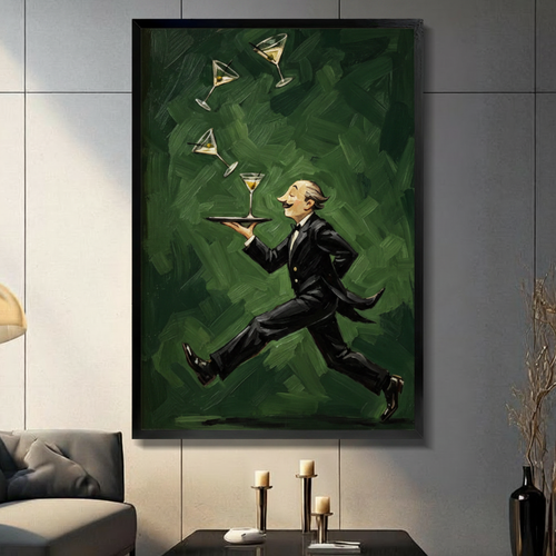 Running Waiter Martini Vintage Canvas Art Wall Art