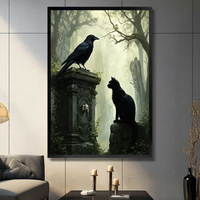 Gothic Black Cat Raven Forest Canvas Art Wall Art