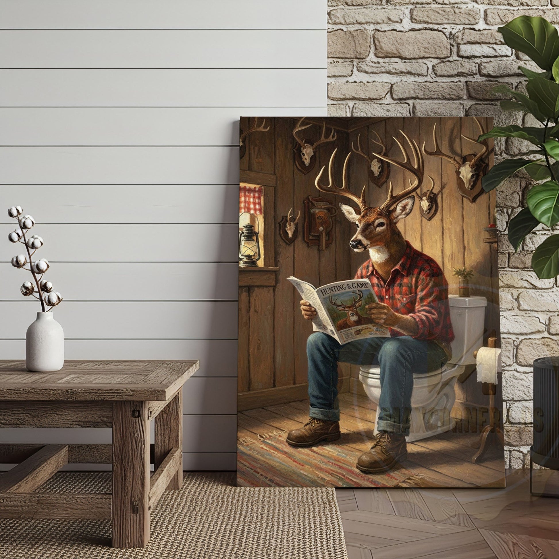 Deer Relaxing in Bathtub with Whiskey Glass Wrapped Canvas