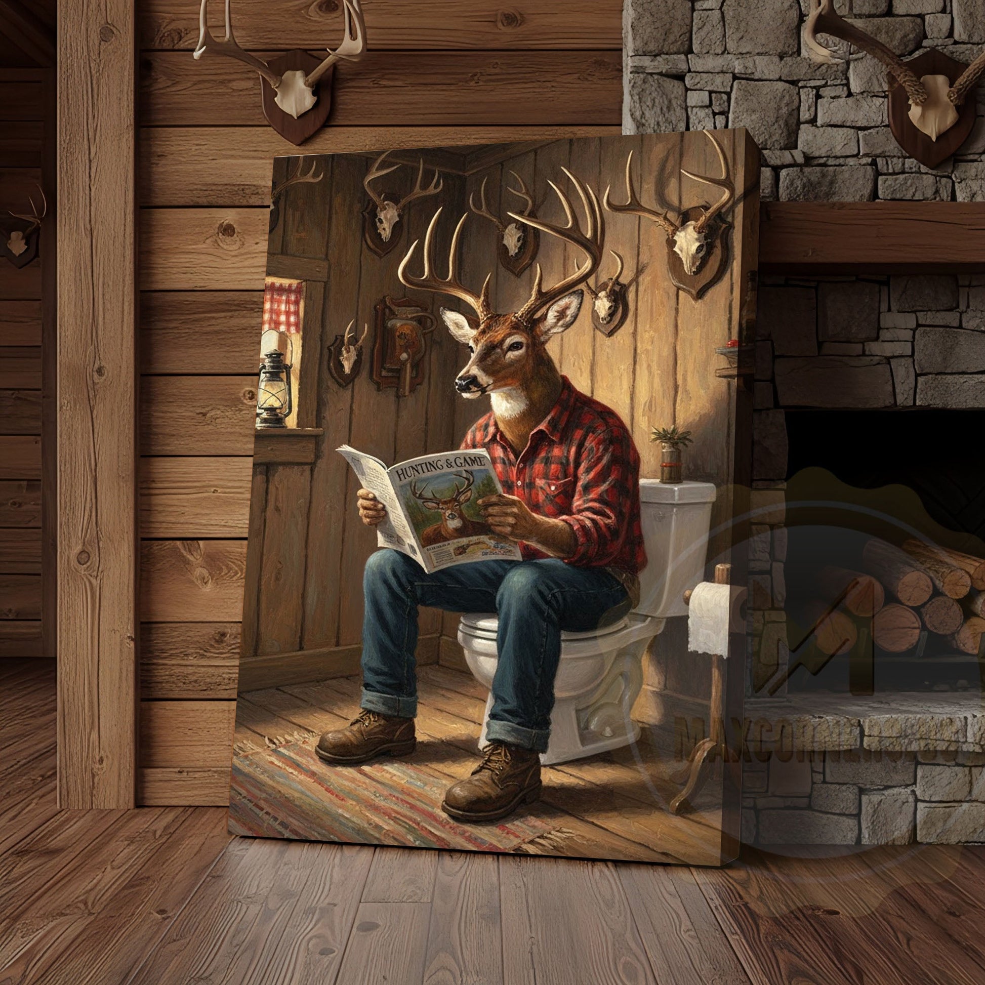 Deer Relaxing in Bathtub with Whiskey Glass Wrapped Canvas