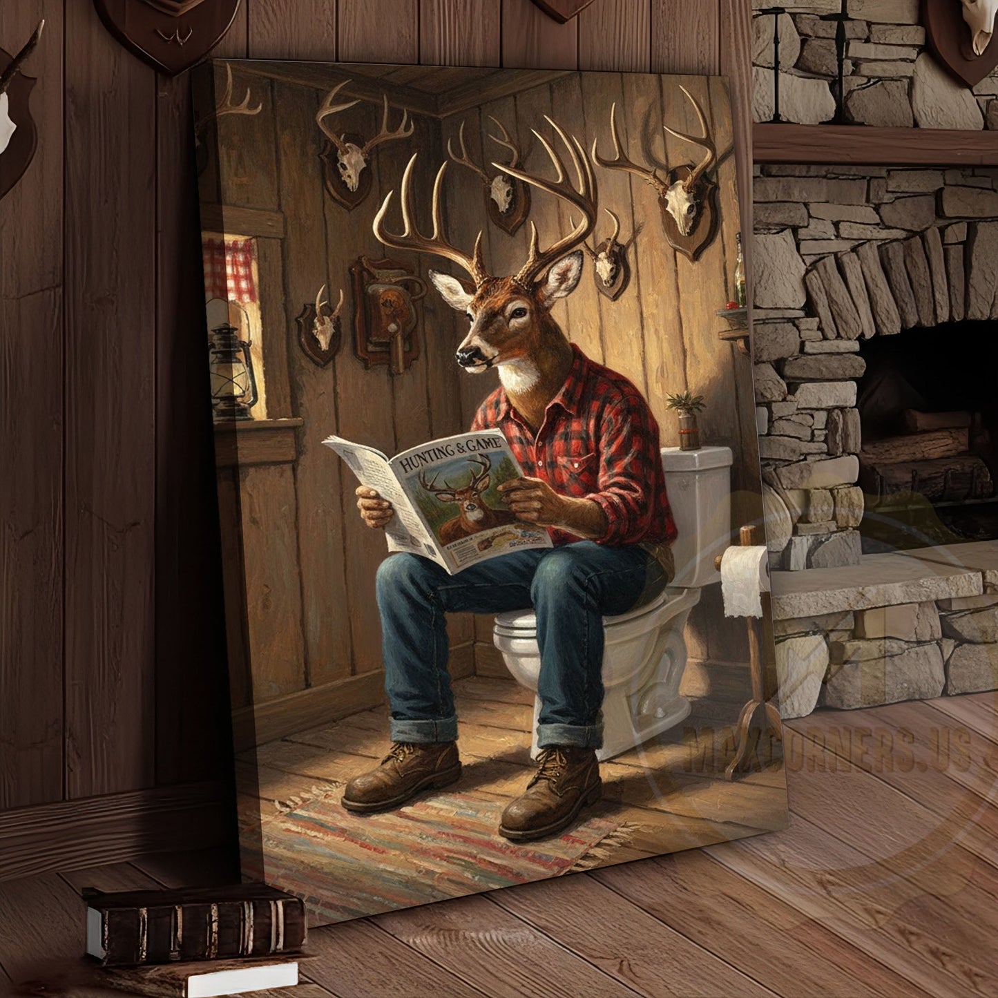 Deer Relaxing in Bathtub with Whiskey Glass Wrapped Canvas