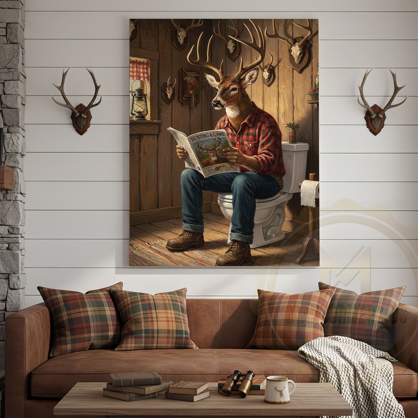 Deer Relaxing in Bathtub with Whiskey Glass Wrapped Canvas