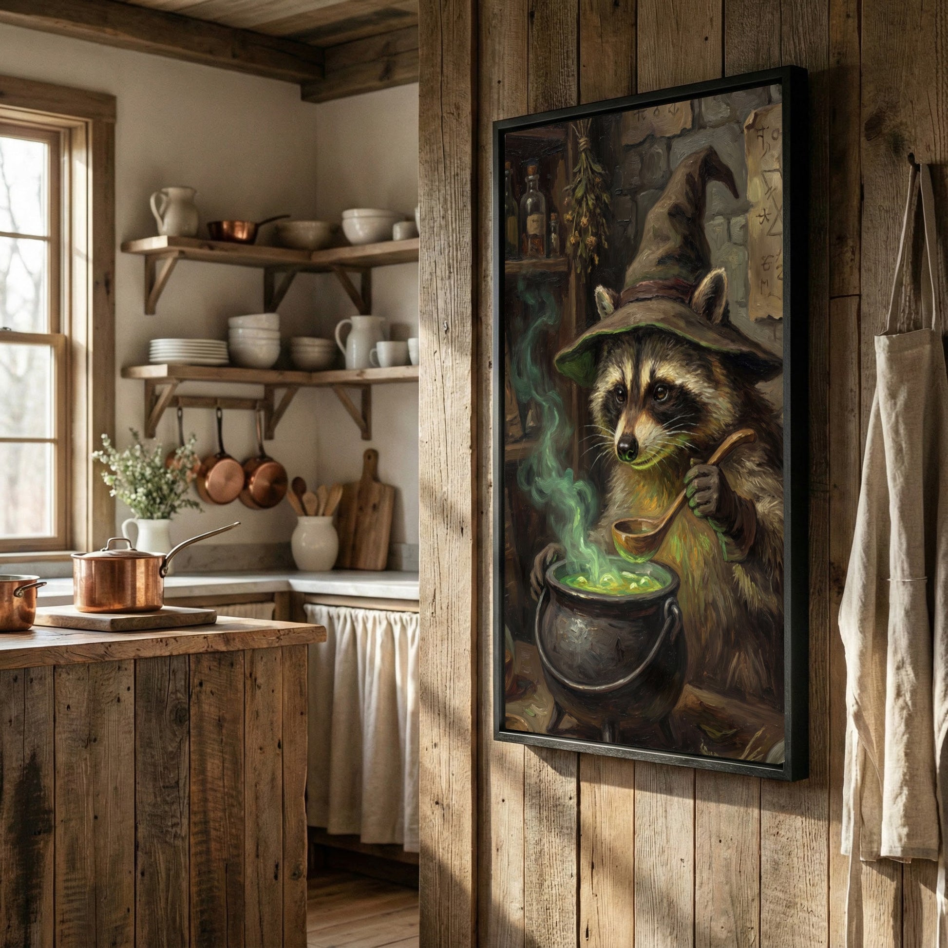 Wizard Raccoon Brewing Green Magic Potion Fantasy Canvas Wall Art