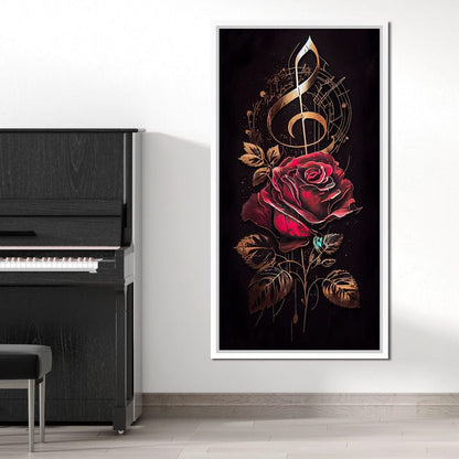 Red Rose & Musical Notes Canvas Wall Art