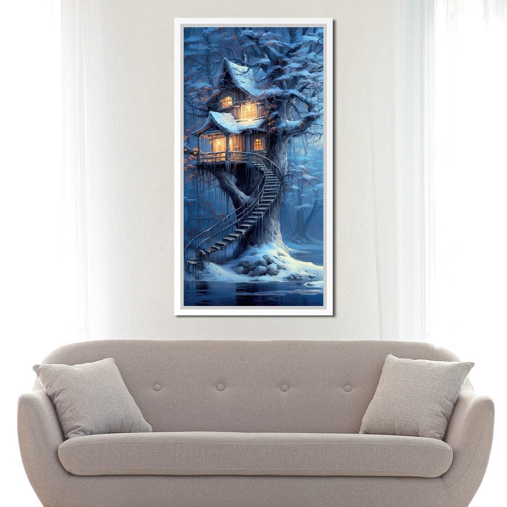 Winter Tree House Canvas Wall Art