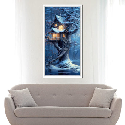Winter Tree House Canvas Wall Art