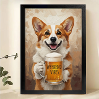 "Weekend Vibes" Corgi Beer Wall Art - Funny Dog Print