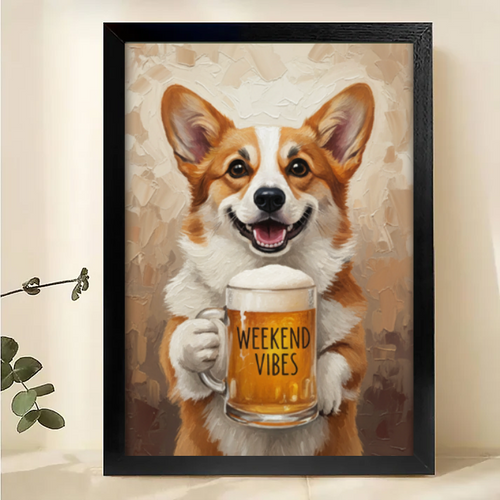 "Weekend Vibes" Corgi Beer Wall Art - Funny Dog Print