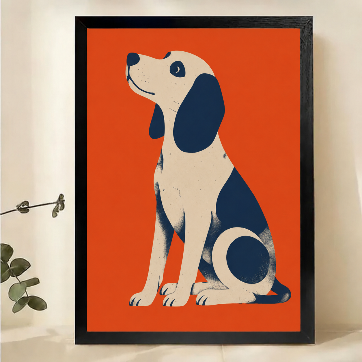 Beagle Looking Up Wall Art – Bold Retro Graphic Dog Canvas Print on Natural Wood Frame