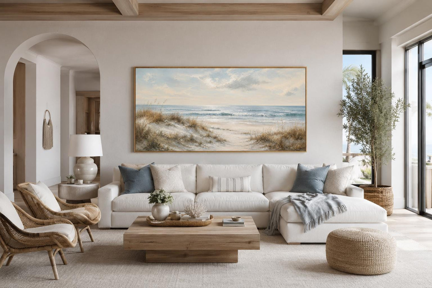 Sandy Beach Dunes with Sea Grass and Rolling Waves Wall Art
