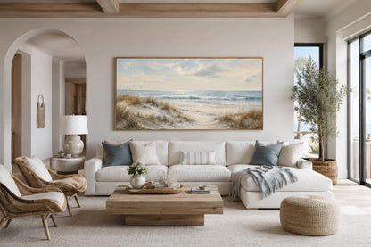 Sandy Beach Dunes with Sea Grass and Rolling Waves Wall Art