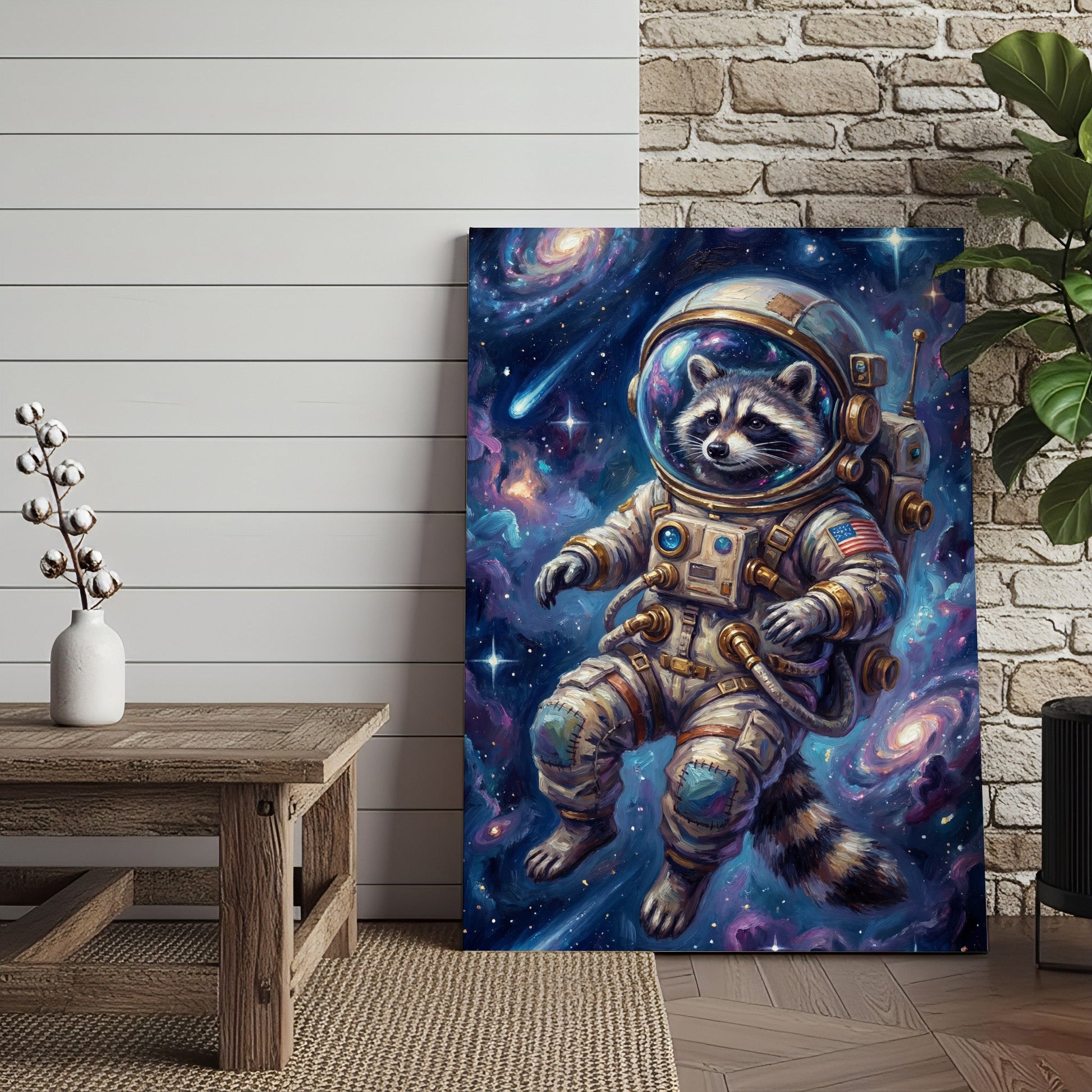 Astronaut Raccoon Floating in Outer Space Galaxy Art Canvas Wall Art