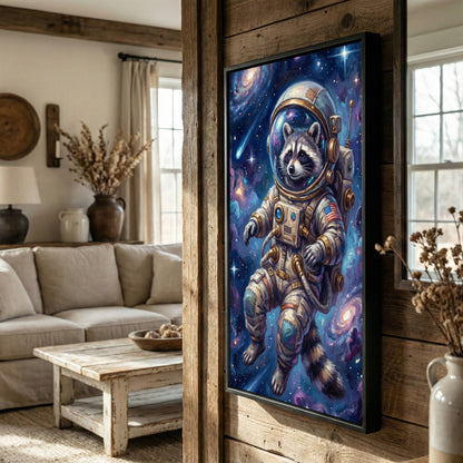 Astronaut Raccoon Floating in Outer Space Galaxy Art Canvas Wall Art