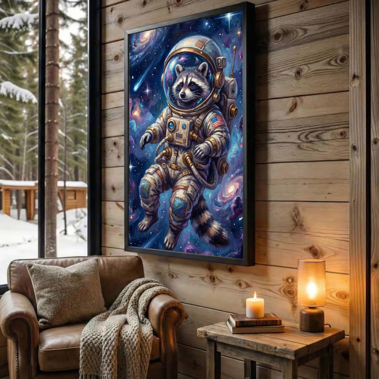 Astronaut Raccoon Floating in Outer Space Galaxy Art Canvas Wall Art