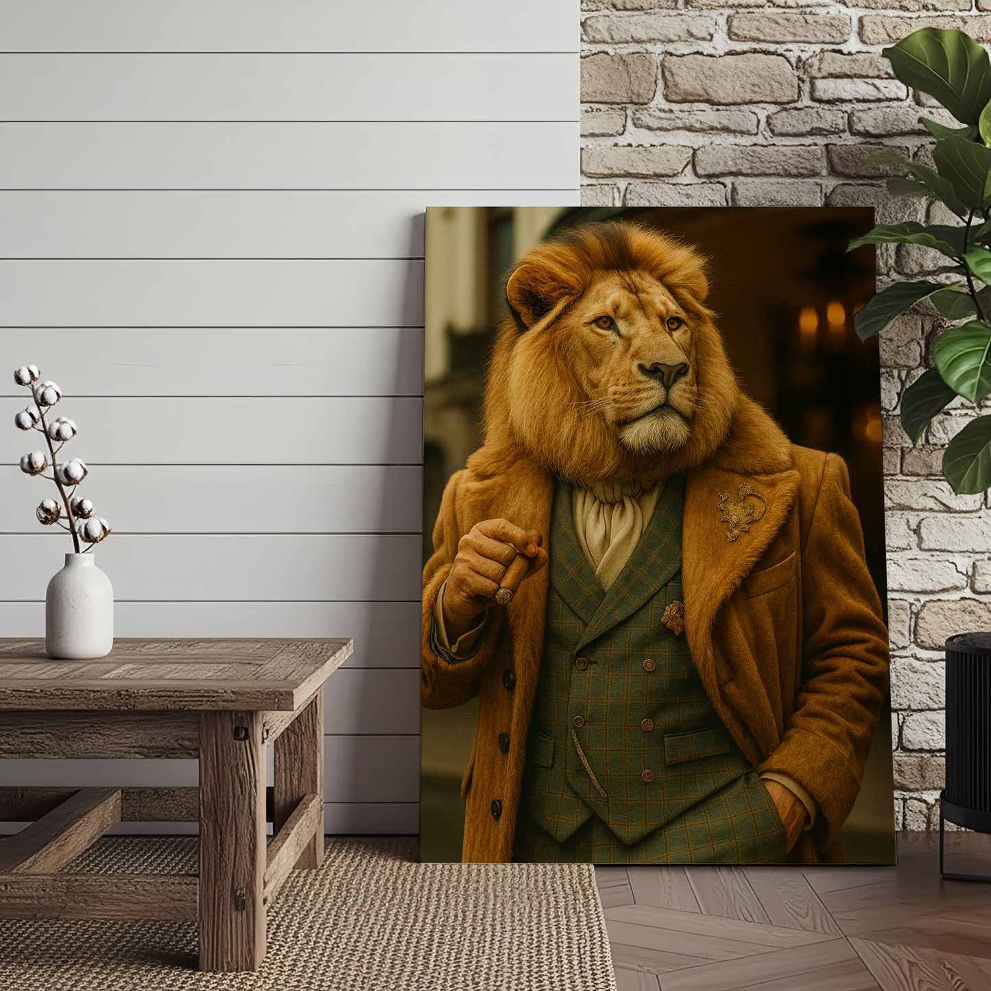 Lion Gentleman Portrait 3D Wrapped Canvas Wall Art