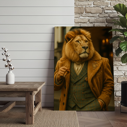 Lion Gentleman Portrait 3D Wrapped Canvas Wall Art