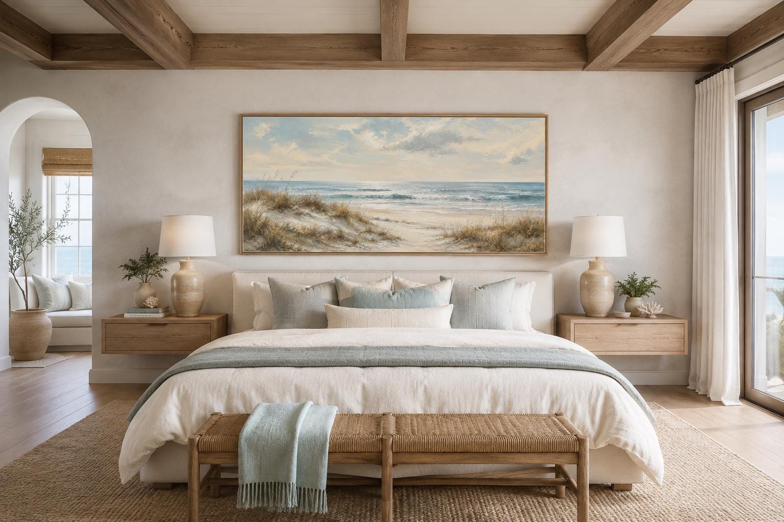 Sandy Beach Dunes with Sea Grass and Rolling Waves Wall Art