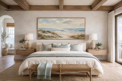 Sandy Beach Dunes with Sea Grass and Rolling Waves Wall Art