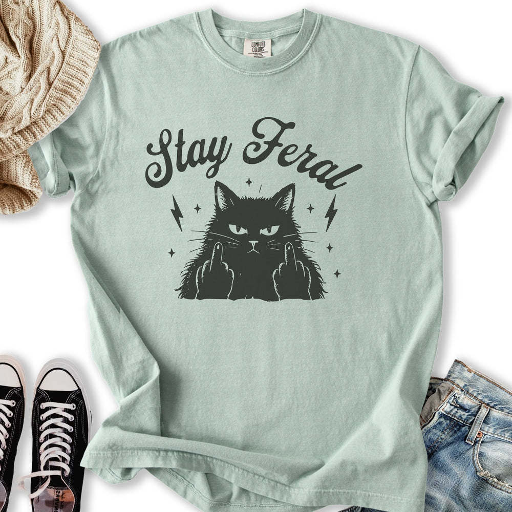 Stay Feral Black Cat Relaxed Tee
