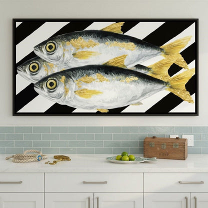 Triple Gilded Mackerel Parade Canvas Wall Art