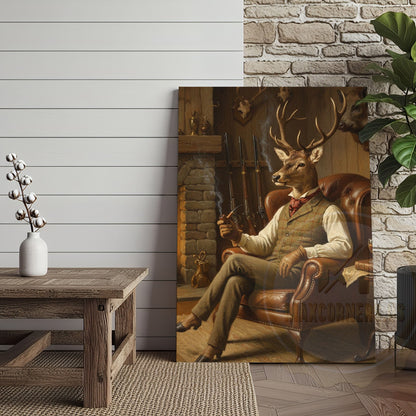 Deer Chef Flipping Pancake in Rustic Kitchen Wrapped Canvas