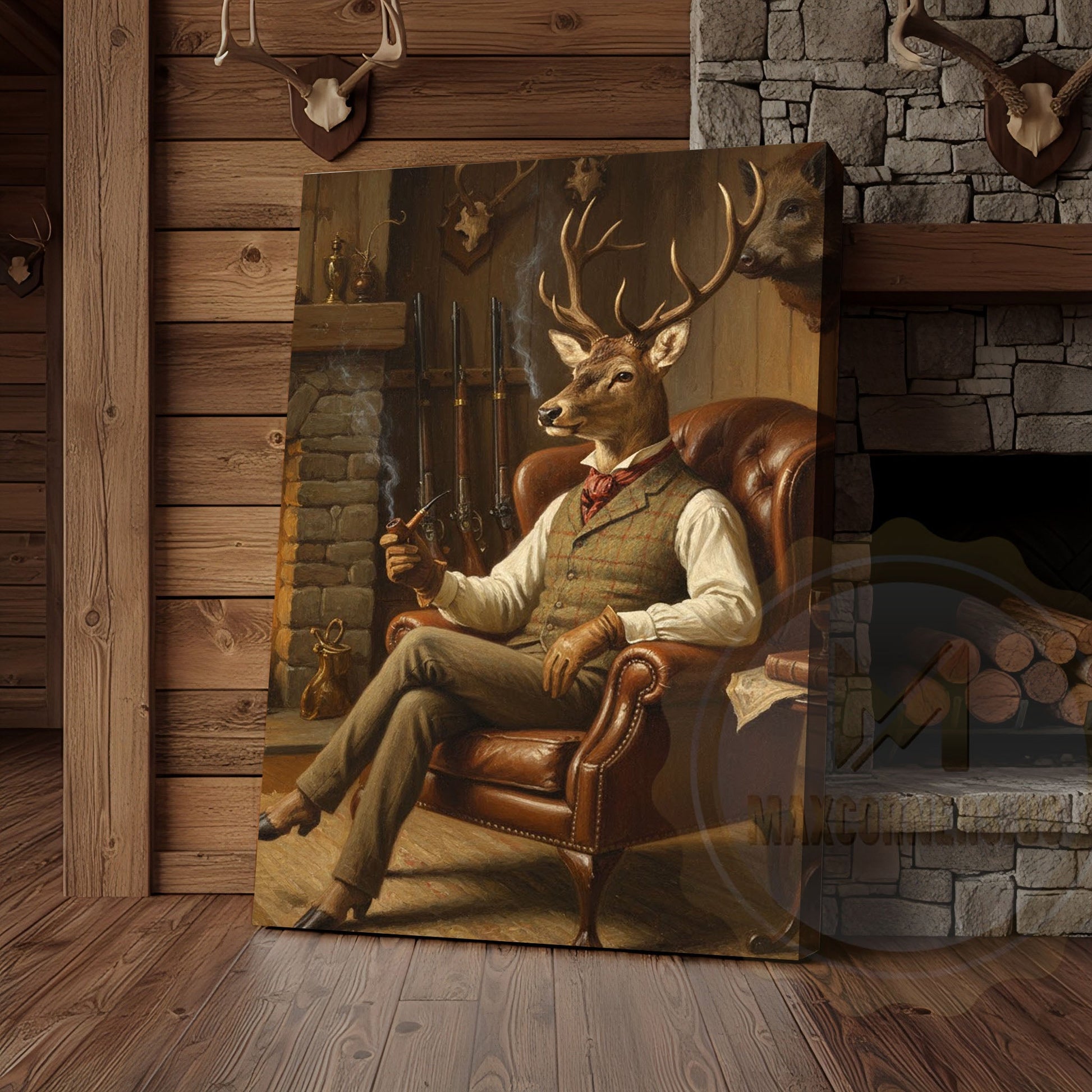 Deer Chef Flipping Pancake in Rustic Kitchen Wrapped Canvas