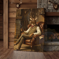 Deer Chef Flipping Pancake in Rustic Kitchen Wrapped Canvas