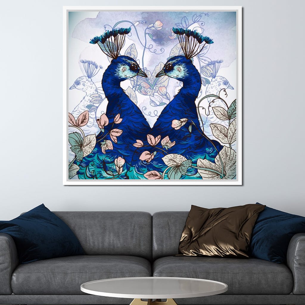 Blue Floral Peacocks Canvas Wall Art