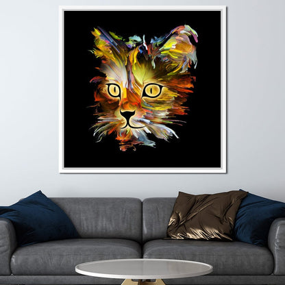 Colorful Cat on Black Background Canvas Wall Art