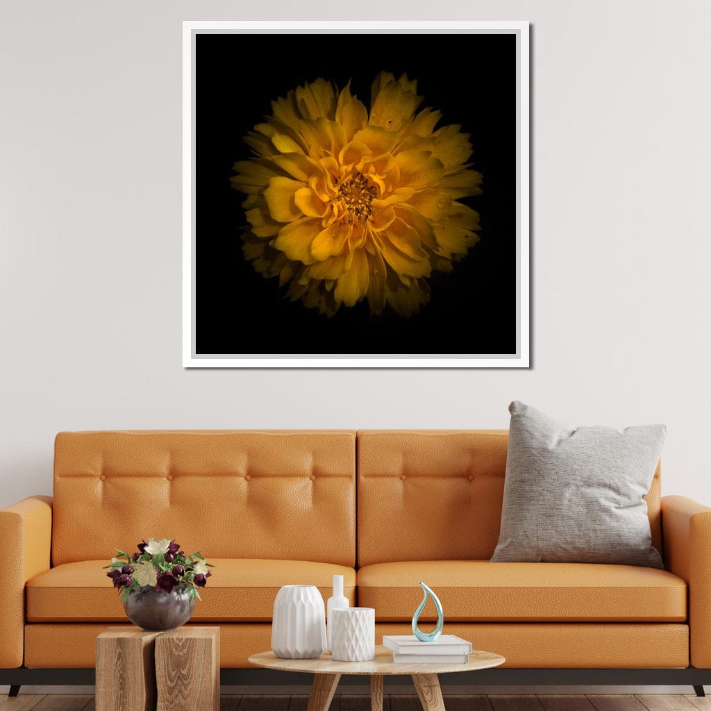 Orange Background Flowers Canvas Wall Art
