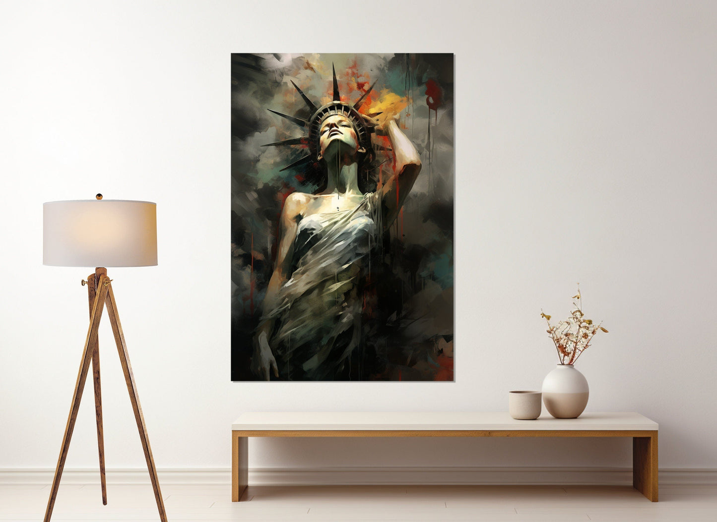 Abstract Statue of Liberty Canvas Print, New York Wall Art, Liberty Statue Painting, Framed and Ready to Hang