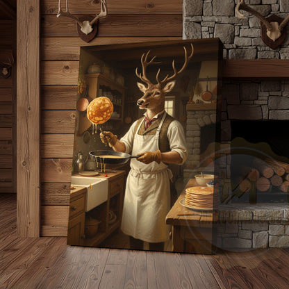 Deer Playing Poker with Friends in Cabin Bar Wrapped Canvas