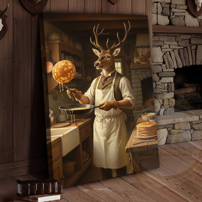 Deer Playing Poker with Friends in Cabin Bar Wrapped Canvas