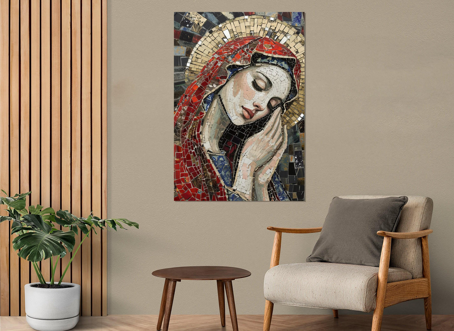 Virgin Mary Canvas Print – Framed Mosaic Wall Art | Ready to Hang Religious Decor