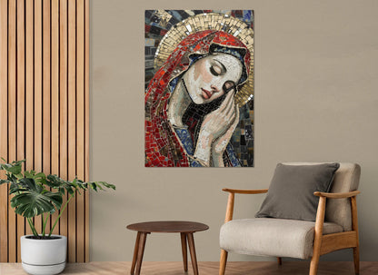 Virgin Mary Canvas Print – Framed Mosaic Wall Art | Ready to Hang Religious Decor